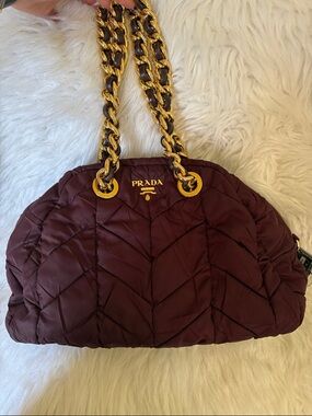 Prada Quilted Chain-Handle Shoulder Bag in Deep Burgundy
